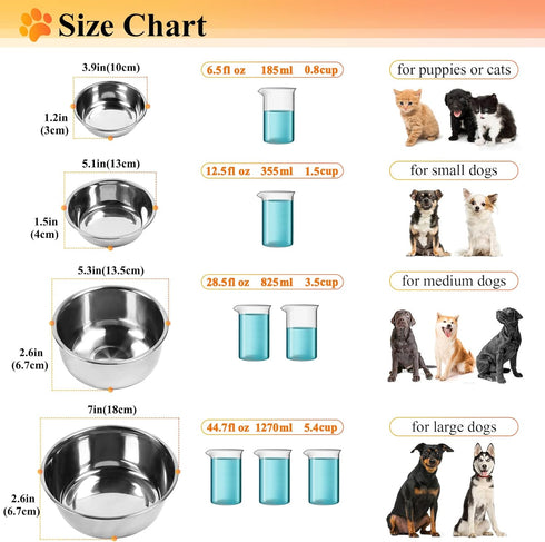 VIVAGLORY Dog Bowls, Dog Food Bowls, Stainless Steel Cat Puppy Water Bowls with Non Spill Skid Resistant Silicone Mat, Medium, Gray