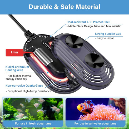 hygger 25W Small Aquarium Heater, Submersible Betta Fish Tank Heater with Adjustable Temperature Controller