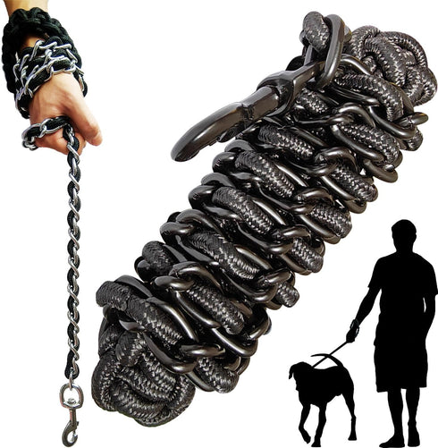 Dog Leash Metal Leashes with Pet Collar, Heavy Duty Anti Bite Chain Rope Hook for Medium and Large Dogs