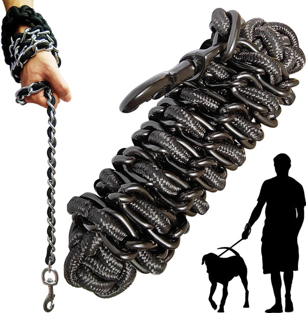 Dog Leash Metal Leashes with Pet Collar, Heavy Duty Anti Bite Chain Rope Hook for Medium and Large Dogs
