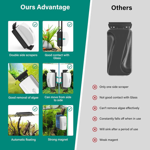 4 hygger Magnetic Aquarium Glass Cleaner, Dual-Blades Algae Fish Tank Glass Cleaner Brush with Detachable Algae