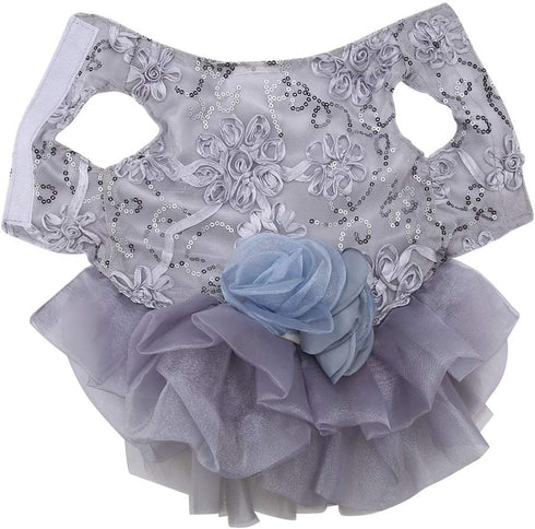 Puppy Clothes, Elegant Sequin Silky Princess Skirt for Pet Dog, Wedding Christmas Festival Costume, Grey-M