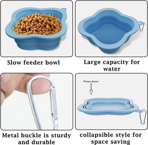 Dog Bowls, Collapsible Slow Feeder Outdoor Bowl, Portable Foldable Cat Water Dish for Pets (Gray)