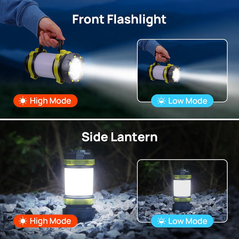 2 Pack 6 3600mAh IPX4 LED Camping Lantern Flashlight Rechargeable, Consciot Portable Torch with Light Modes, Power