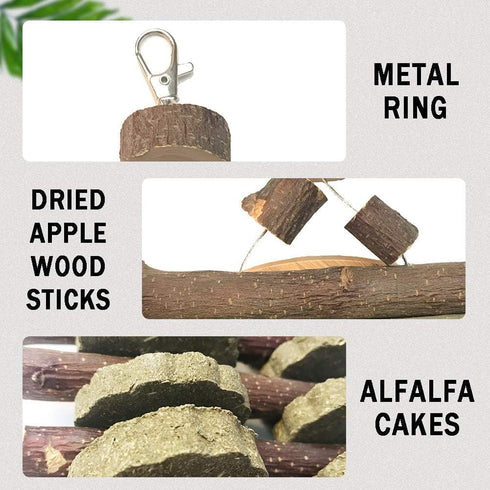 kathson Rabbit Bunny Chew Toys for Teeth, Natural Apple Wood Hanging Treats for Guinea Pigs, Chinchillas, and Rabbits