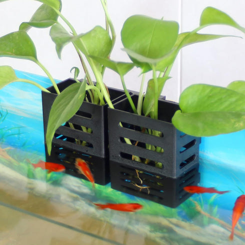 4 Pcs Aquarium Plant Holder, Fish Tank Planter Cups with Hooks and Suction Cups for Aquatic Plants