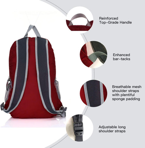Outlander Packable Lightweight Travel Hiking Backpack, 33L (Dak Red)