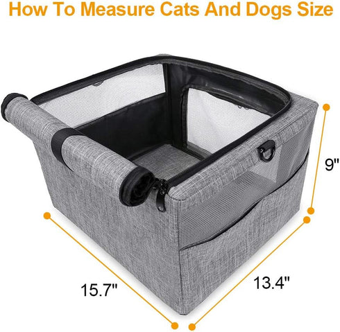 Beelike 15 lbs Dog Cat Car Seat, Collapsible Cat Puppy Car Carrier with Metal Frame, Travel Bag for Small Medium Pet up