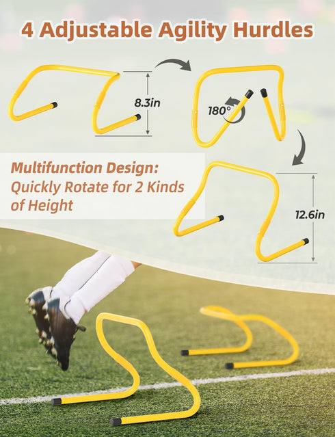 GHB Football Training Equipment Set - 4 Agility Hurdles, 20ft Speed Ladder, 12 Disc Cones, Jump Rope & Resistance Bands