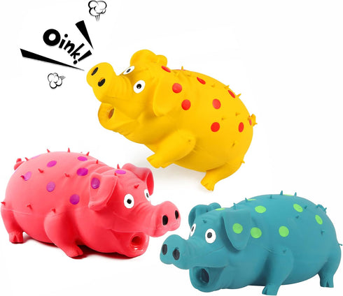 3-Pack Squeaky Pig Dog Toys - Durable Rubber Chew Toys with Oinking