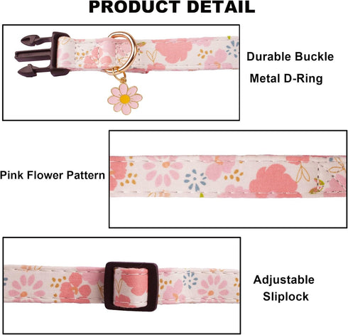 ADOGGYGO Pink Floral Dog Collar with Bow, Adjustable Pink Plaid Collars for Small Medium Large Girls Dogs (Medium, Pink)