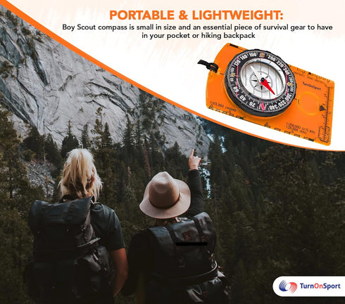 TurnOnSport Orienteering Compass - Advanced Scout Compass for Hiking, Camping, Backpacking - Best Survival Gifts for