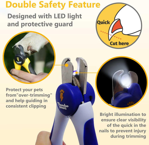 Trimmers LED Dog Nail Clippers with Light, with Protective Guard, Quick Sensor, Safety Lock and Nail File - Suitable