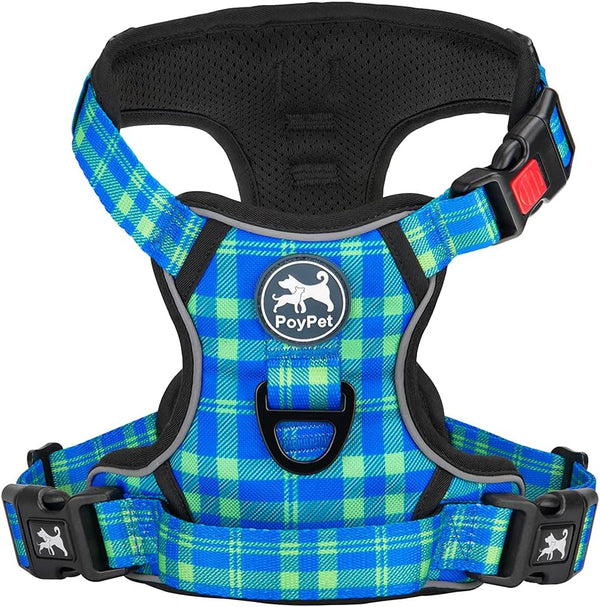 PoyPet No Pull Dog Harness, Reflective Adjustable Vest with 2 Leash Attachments, Soft Control Handle for Small Medium