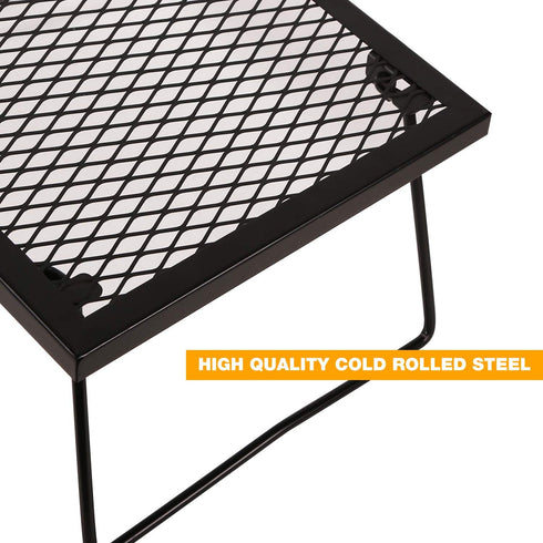 Folding Campfire Grill Grate, Portable Heavy Duty Steel Over Fire Camp Grill for Outdoor Cooking, Black