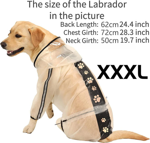Olsa Dog Hooded Slicker Poncho Raincoat, 4 Legs Rain Jacket with Reflective Stripe, Waterproof for Small Medium Dogs
