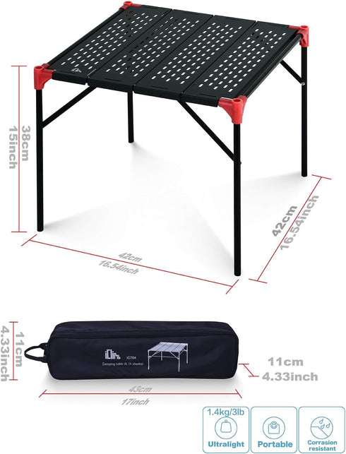 Backpacking iClimb Extendable Folding Table Large Tabletop Area Ultralight Compact with Hollow Out Tabletop for Camping