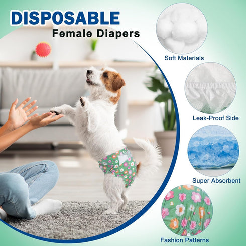 Hole(Green,12XXS) Pet Soft Dog Diapers Female, Disposable Female Dog Diaper, Doggie Diapers for Cat Puppy