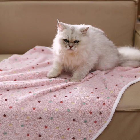 1 Pack 3 Blankets - Super Soft Cute Dot Pattern Pet Blanket - Flannel Throw for Dog Puppy Cat - Beige/Brown/Pink Medium