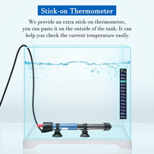 Hitop 25W/50W/100W/300W Adjustable Aquarium Heater - Submersible Glass Water Heater for 5 – 70 Gallon Fish Tank (25W)