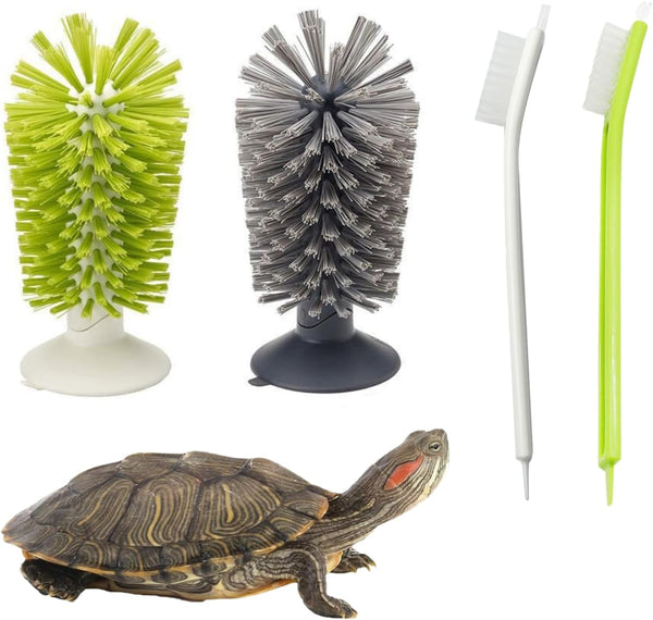 4 Pack Turtle Brush, Cleaning Brush with Suction Cup for Tank, Removes Aquatic Mud Dirt, Promotes Shell Health for