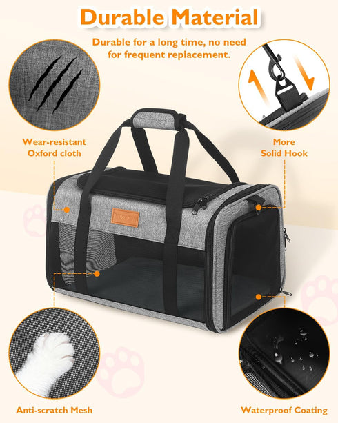 17x11x9.5 12 lbs PETUX Airline Approved Pet Carrier - in, Underseat, Top & Side Entry, Soft Sided Cat Dog Carrier