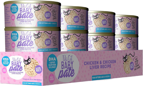 Tiki Cat Baby Pate Wet Cat Food, Chicken & Chicken Liver, 2.4 oz. Cans, Pack of 12