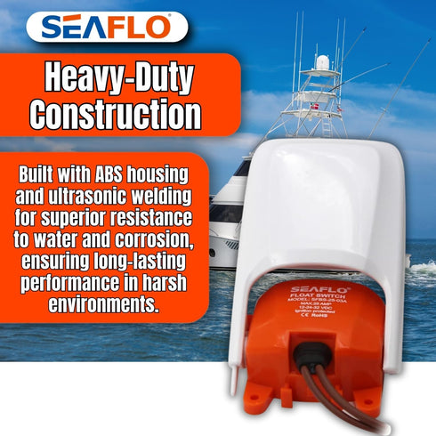 SEAFLO Heavy-Duty Float Switch - 12V, 24V, 32V, Mercury-Free with 25 Amp Capacity and 4-Year Warranty