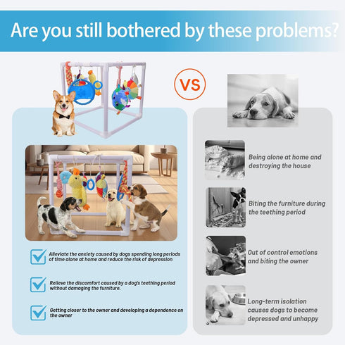 9 BABORUI Puppy Play Gym, Indoor Hanging Activity with Toys, Puppy Toys to Keep Them Busy, Adjustable Playground