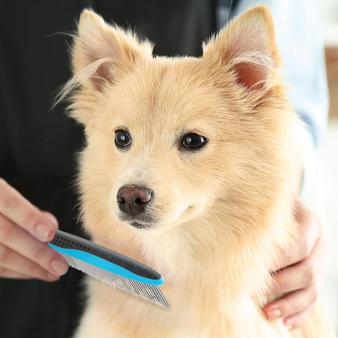 Pets First 2 Pack Dog Comb, Small & Large Comb for Breeds with Anti-Slip Comfort Grip Ergonomic Handle