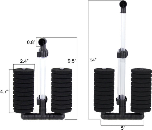 1 Pack AQUANEAT Double Bio Sponge Filter, for Fry, Betta, Shrimp, Nano, Aquarium Fish Tank