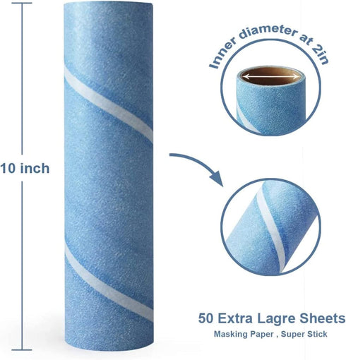 Leo Large 10-Inch Wide Lint Roller Refills, 25 Sheets with Extendable Handle to 45 Inch for Household Cleaning