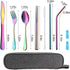 Travel Utensils Set with Case - Reusable Portable Cutlery Set, Stainless Steel 8pcs Including Knife, Fork, Spoon, Straws