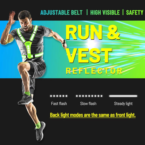 LED Reflective Vest for Running, High Visibility Light Up Vest, USB Rechargeable Adjustable Running Lights for Men