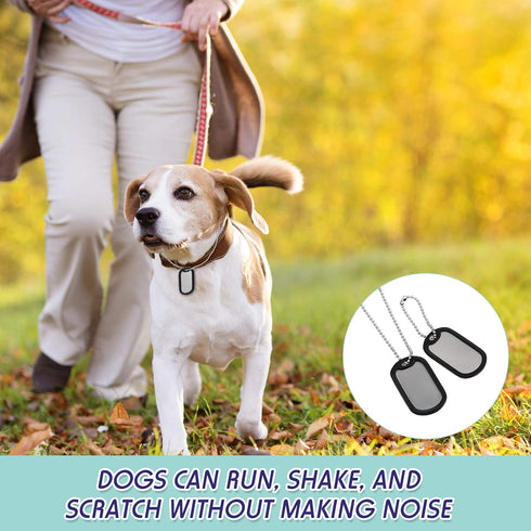 Weewooday 8 Pcs Dog Tag Silicone Silencer with 4 Stainless Steel Chain, Black Army Pet Tags Cover