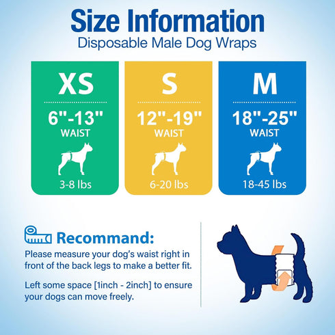 48 Counts Pet Soft Disposable Male Dog Wraps - Dog Diapers for Male Dogs, Puppy Diapers with Wetness Indicator XSmall