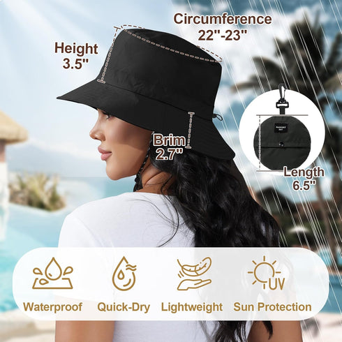 Packable Waterproof Bucket Hat for Women and Men, UV Protection Sun Hat