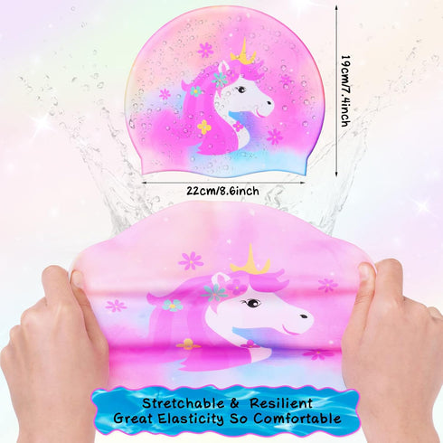 Syhood 3 Pcs Kids Swim Caps, Baby Waterproof Bathing Caps, Cartoon Swimming Hat for Boys and Girls