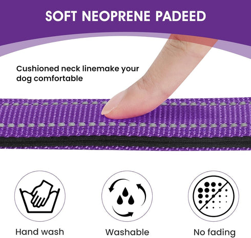 Reflective Dog Collar, Padded Soft Neoprene Breathable Quick Release Collars for Puppy Small Dogs, Girl Purple