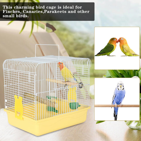 Portable Bird Cage for Small Birds - Parrot Lovebird Carrier for Travel with Food Box & Water Fountain