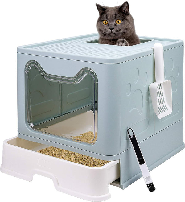 Foldable Cat Litter Box with Lid, Enclosed Potty, Large Top Entry Anti-Splashing