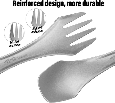 TiTo Titanium Spork 2-in-1 Camping Utensil, Lightweight Spoon, Fork, Knife for Outdoor Traveling with Cloth Case
