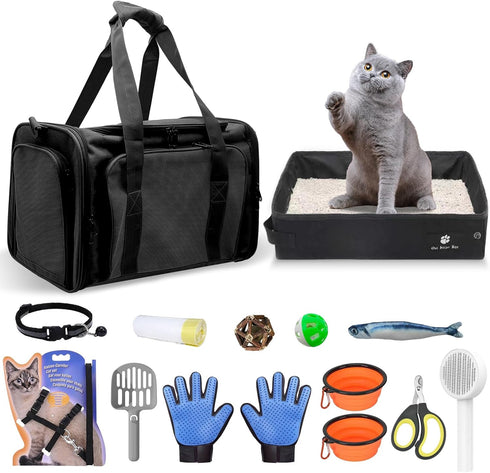 Cat Carrier with Litter Box - Soft-Sided Airline Approved Pet Carrier for Up to 20Lbs Small Medium Pets, Cat Essentials