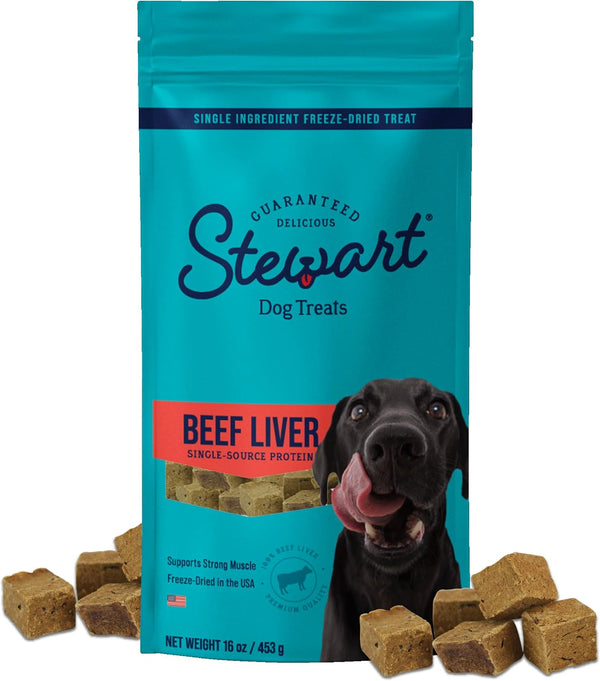 Stewart 100% Beef Liver Dog Treats, 16 oz Pouch, ~360 Pieces, Freeze