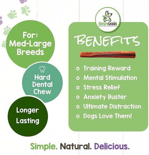 Nature Gnaws Large Bully Sticks for Dogs 5-6" (15 Count), Thick Long Lasting Natural Beef Chew Bones