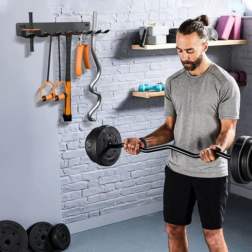 Gym Equipment Storage Rack - Multi-Purpose Wall Mount for Resistance Bands, Jump Ropes, Yoga Mat, Foam Roller, Barbells