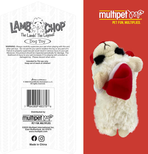 Multipet Lamb Chop Dog Plush Toy w/ Santa Hat, Extra Soft Plush, 6” Cream, Squeaky Toy for All Dogs
