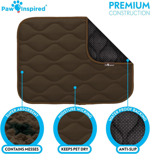 Paw Inspired Washable Padded Crate Mats for Dogs, 23" x 17" Pad, Fits 24-inch Kennels, Plush Pet Beds (Dark Brown)