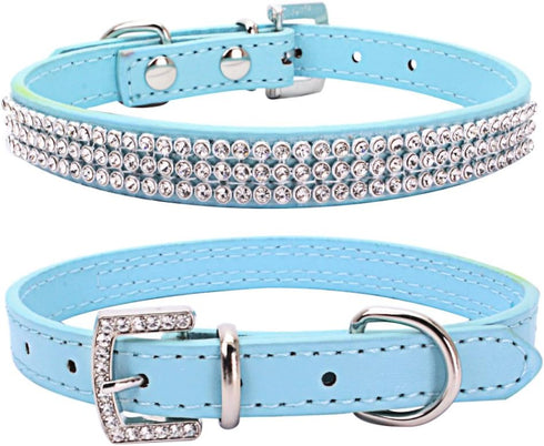 Cute Dazzling Sparkling PU Leather Bling Dog Collar with Rhinestone Crystal for Pets (XS, Blue)