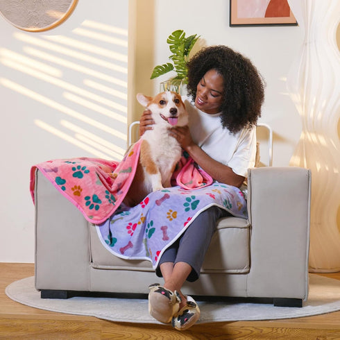 Luciphia 1 Pack Fluffy Premium Fleece Pet Blanket, Paw Bone Printed Throw for Dog Cat (Small 23x16'', Purple/Pink/White)